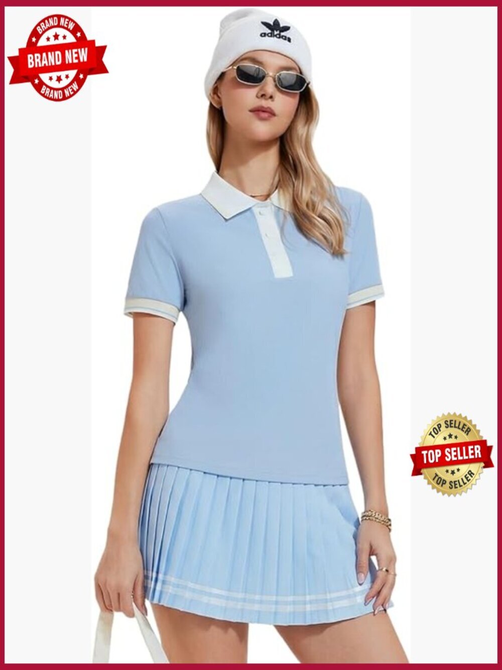 2 Piece Tennis Skirt Set Polo Pleated Skort with Pockets Workout Outfit